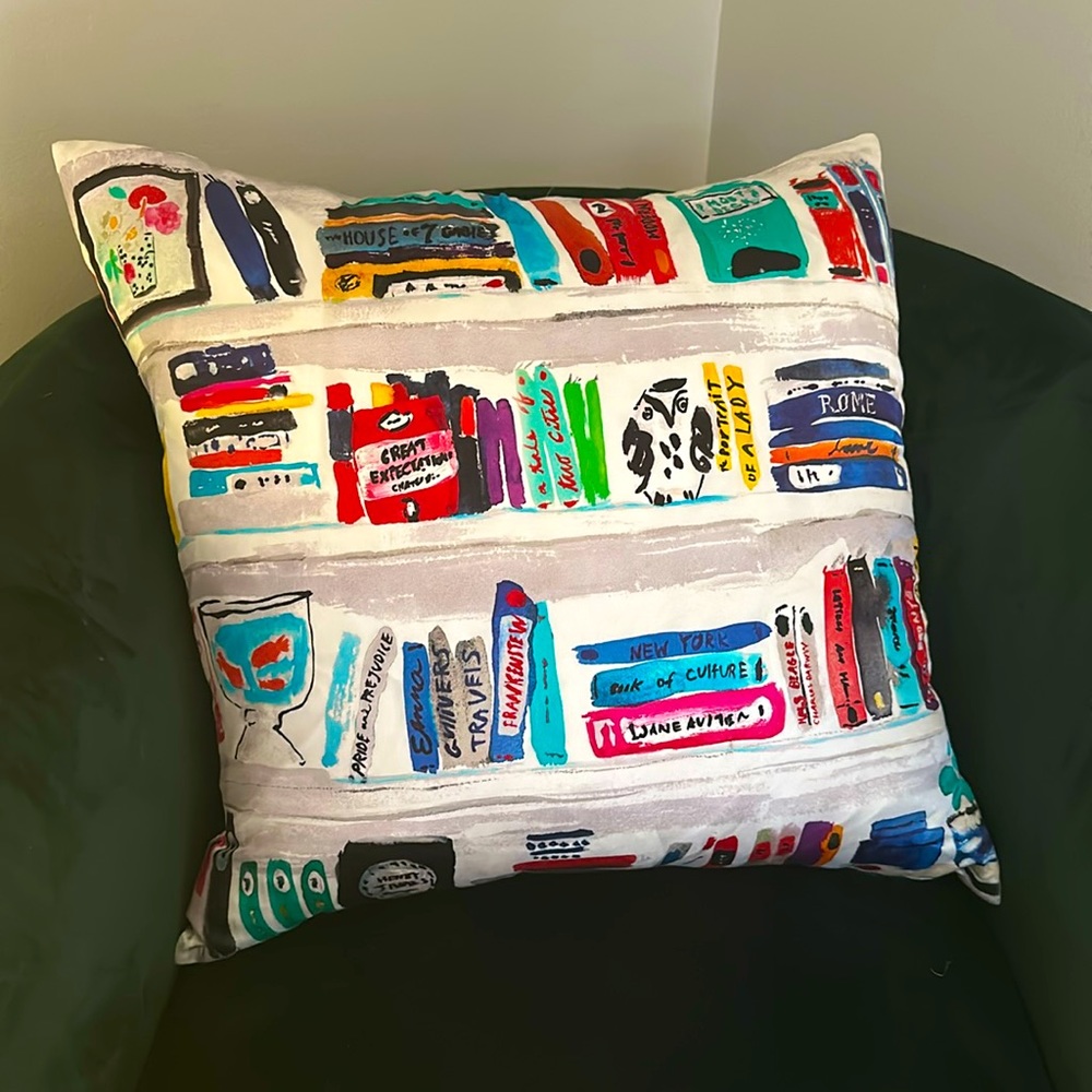 Kate Spade BOOKSHELF of “The Classics” Novels Multi-Color Silk Throw Pillow